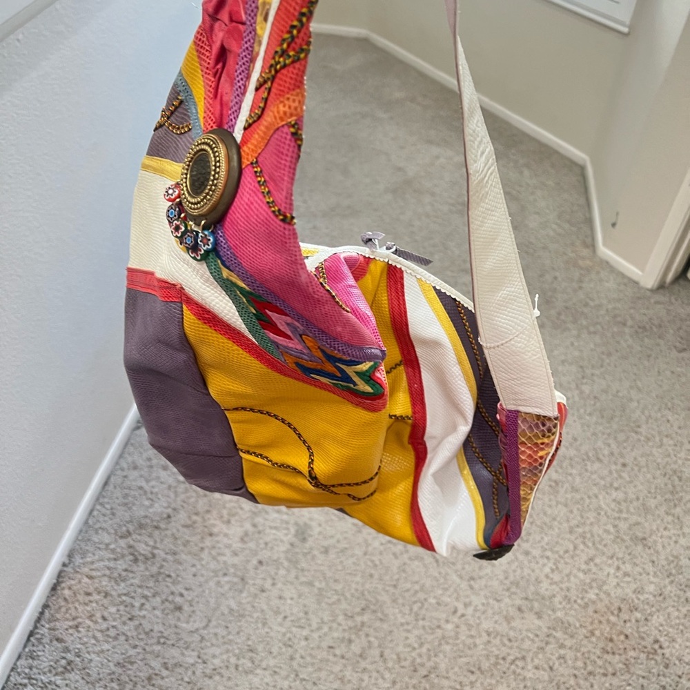 Colorful Patchwork Extra Large Shoulder Sling Lea… - image 10